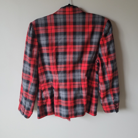 1980s red black plaid double breasted blazer - Picture 5 of 12